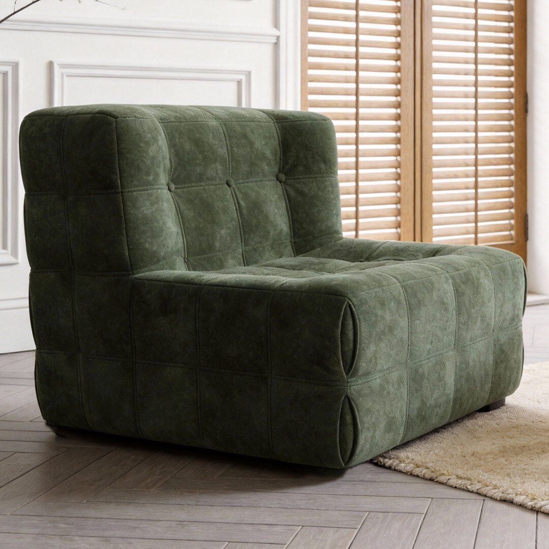 Ivy Bronx Green Velvet Double Sofa, Wide with High-Density Foam, Frame-Free Waffle Pattern Design Fast Dispatch From UK Warehouse – Dispatched Within 2 Days Green 73.1cm H x 92.1cm W x 92.1cm D