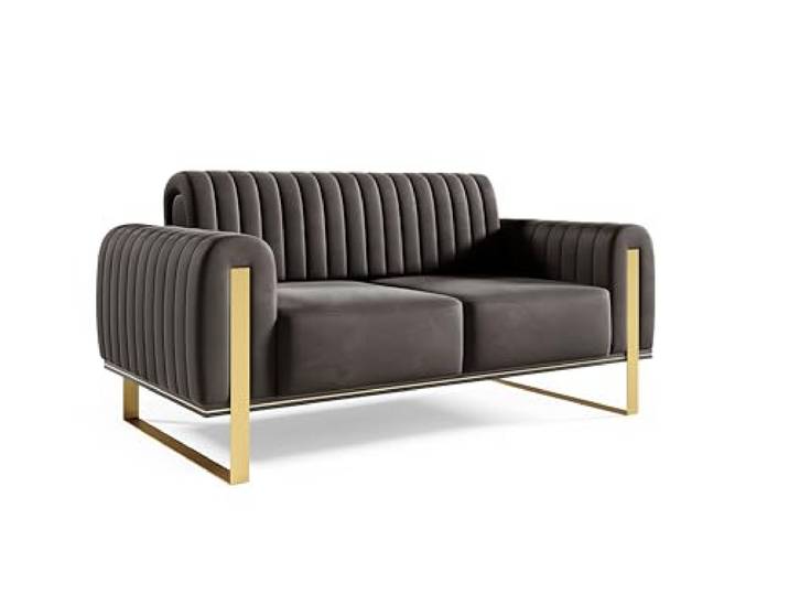 FURNISTAR Premium Pier Sofa 2-Sitzer, Glamour Design, Polstersofa mit drehbarer Rücklehne, Couch, Sofagarnitur, Wohnzimmer, goldene Metallfüße, Velour-Stoff - Anthrazit