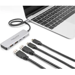 Delock Helper (USB-C, 4 Ports), Dockingstation + USB Hub, Grau