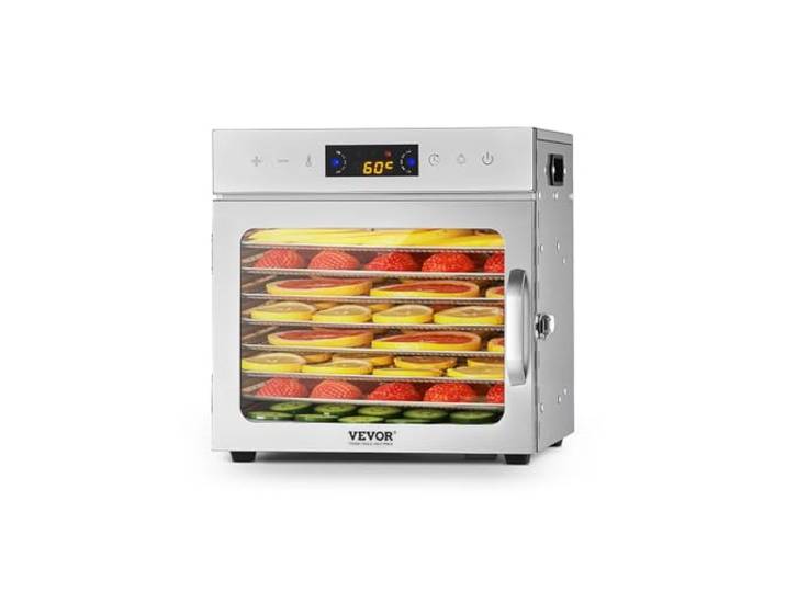 VEVOR Dörrgerät Dörrautomat 8 Edelstahlschalen, elektrischer 400 W Futtertrockner mit einstellbarer Temperatur, Heiztrockner für Trockenfleisch Fleisch Obst Gemüse Kräuter Hundeleckerlis