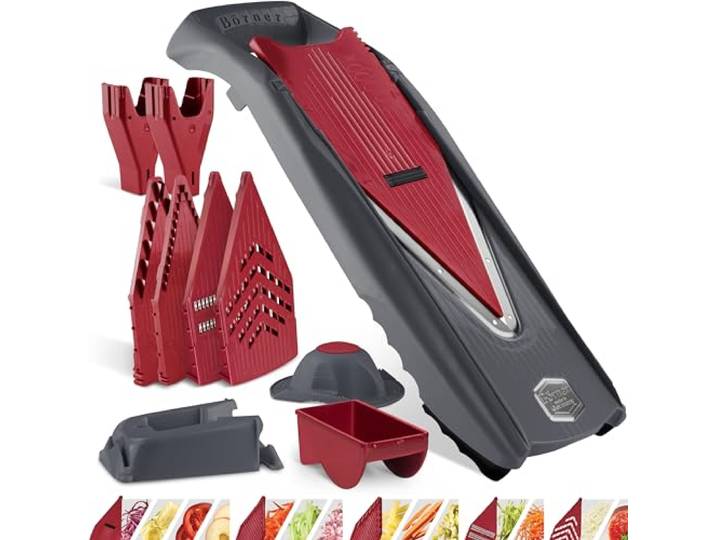 Börner Vital Gemüsehobel - Profi Set - 5 Einsätze - Marinier-Rolle Mit 5 Einsätzen & Sicherheitsfruchthalter & 2 Schieberboxen & Dockingstation - 12 Schnittarten - Julienne & Gemüsespaghetti
