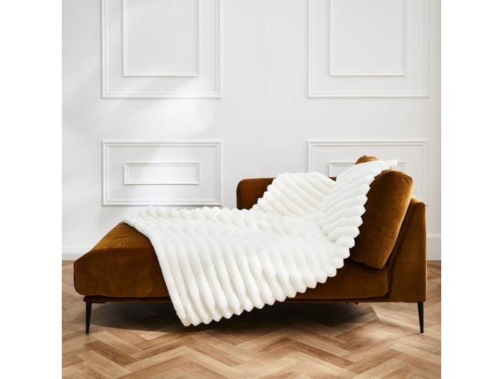 Plaid boudoir imitation fourrure - plaid cocooning - 220x240cm - blanc