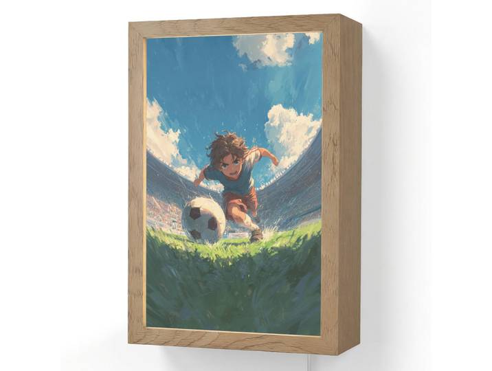 OnlyWow Wandleuchte - Stadion - Fußballer - Ball - 20x30 cm, Blau, Holzwerkstoff, Rechteckig, LED integriert, 20x30x8 cm, Lampen & Leuchten, Innenbeleuchtung, Wandlampe