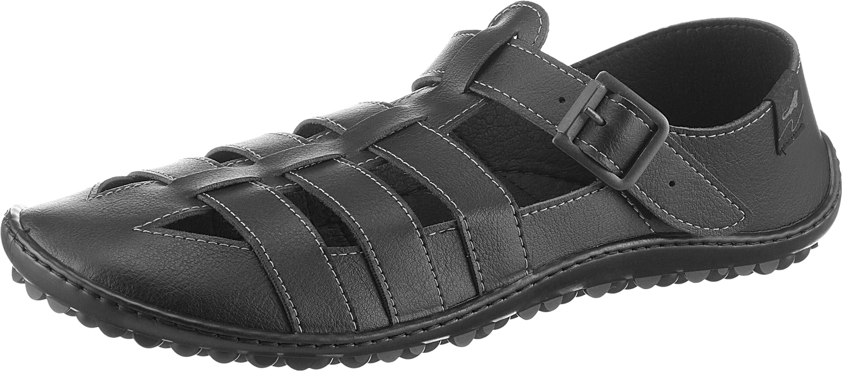 Barfußschuh LEGUANO "JARO", Herren, Gr. 44, schwarz, Lederimitat, Textil, Schuhe Barfußschuh, Sandale, Bequemschuh, Sommerschuh mit Schnallenverschluss