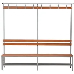 PROREGAL Sitzbank Seal | Freistehend | Rückenlehne | Hakenleiste, Schuhrost, Hutablage | HxBxT 40x200x40 cm | Holz