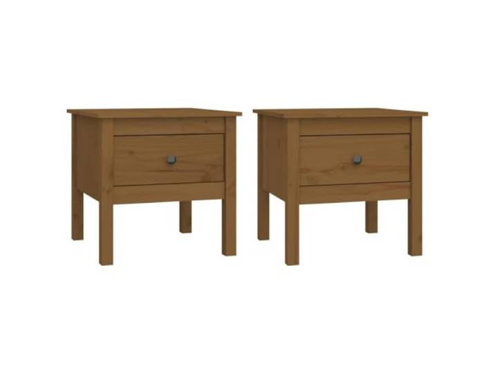 Coespram Beistelltisch 2er Set Massivholz Kiefer 50x50 cm Honigbraun Kompakte Sofatische aus massivem Kiefernholz mit Schublade für Schlafzimmer und Wohnzimmer. 2er Set in Honigbraun.