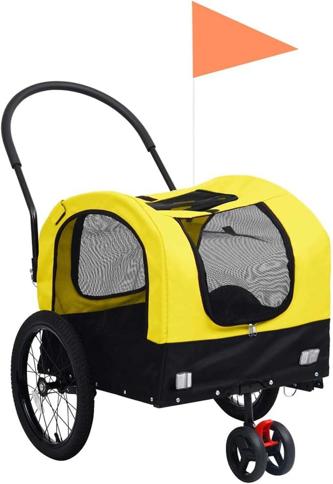 Tier-Fahrradanhänger und Jogger, Hundeanhänger, Hundewagen, Hundefahrradanhänger, Comfort Wagon, Fahrrad Anhänger Tier, Fahradanhängerrad, Gelb und Schwarz