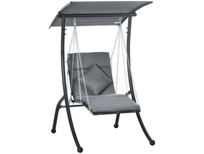 Balancelle de Jardin avec Coussin et Toit Inclinable Réglable Convertible en Lit Gris Foncé pour Jardin Terrasse