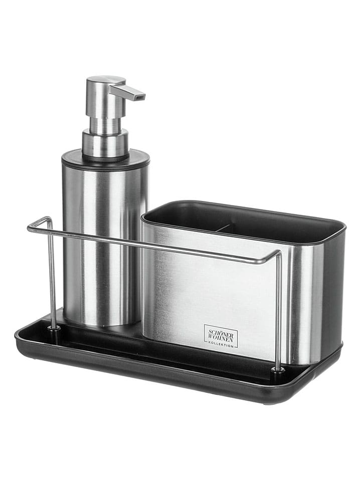 Schöner Wohnen Kollektion Spülorganizer "Shirley" in Silber/ Schwarz - (B)11,5 x (H)18,5 x (T)21 cm - onesize