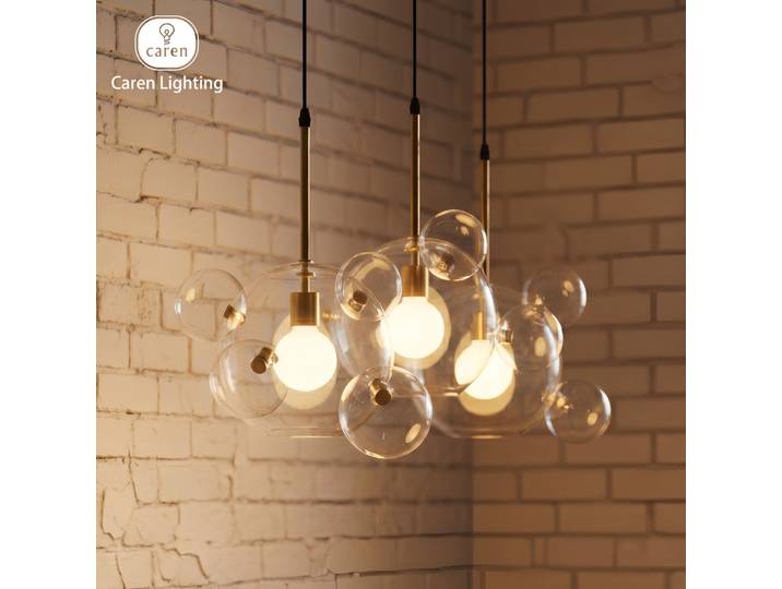 Lustre suspendu en verre soufflé à la main, moderne, chaleureux, chic, à lueur douce, unique, contemporain, élégant, pour salle à manger