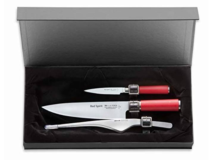 F. Dick Messerset, Red Spirit (Kochmesser, Officemesser, Büffet-Pinzette, X55CrMo14 Stahl, nichtrostend, 56 HRC) 81748000