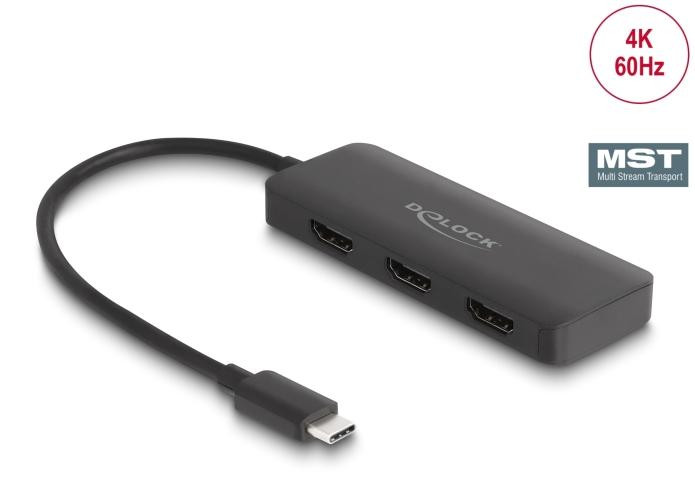 Delock USB Type-C splitter met 3 x HDMI MST-uitgangen, 4K bij 60 Hz (DP Alt Mode)