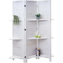 Paravent Aberdeen, Trennwand Raumteiler mit Regalböden 170x125cm, Shabby Look ~ weiß/weiß