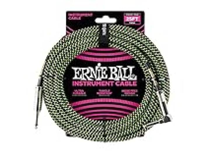 Ernie Ball Câble d'Instrument Tressé Droit/Coudé 7.5m - Noir/Vert