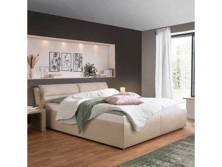 Polsterbett Cremona Microvelours mit Bettkasten 180x200cm Sand klassischer Stil,