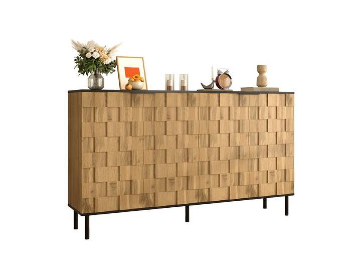 Fine Life Pro Sideboard Mosaik-Sideboard, 2-türiger Schrank, Holzoptik Aufbewahrungsschrank