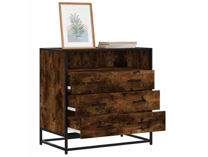 LPERTGFHU Schubladenschrank Räuchereiche 70x41x70 cm Metallgestell Kommode Mit 3 geräumigen Schubladen, Industrieller Look, Stabile Oberplatte