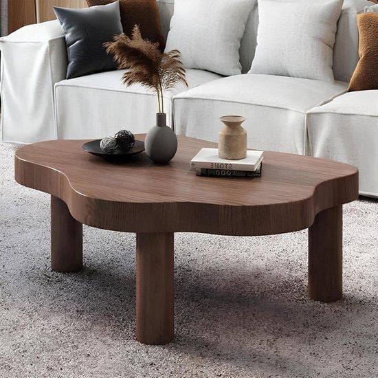 Wolkvormige Salontafel van Natuurlijk Hout met Ronde Hoeken en 3-poots Onderstel