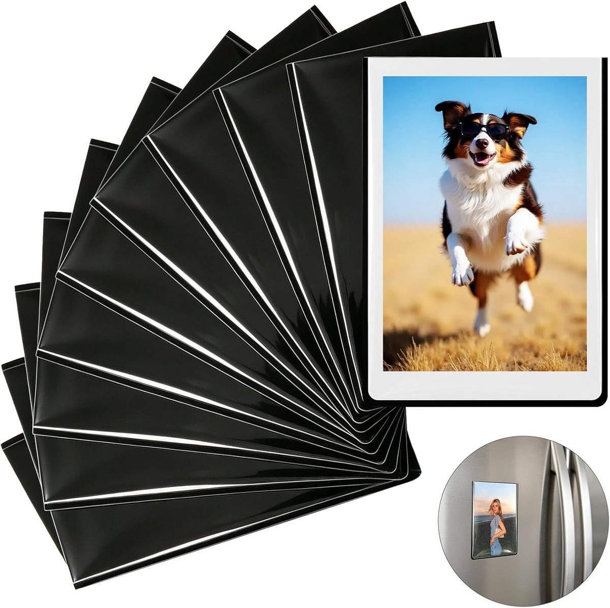 Set van 10 zwarte magnetische fotolijsten voor op de koelkast met een ultradunne rand