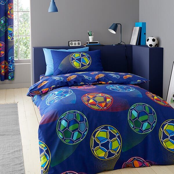 Catherine Lansfield Childrens Bright Football Double Duvet Set Navy
