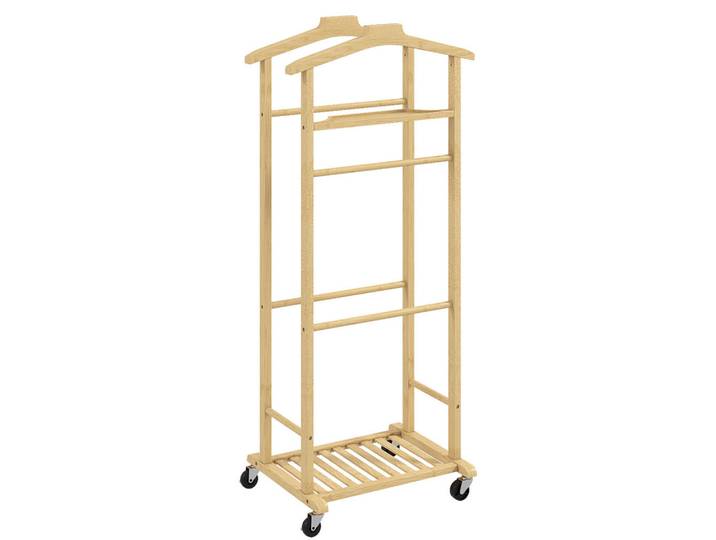 Homcom Kleiderständer Bambus Naturholz, Naturfarben, Holz, 33.7x105.5x47 cm, Garderobe, Garderobenständer