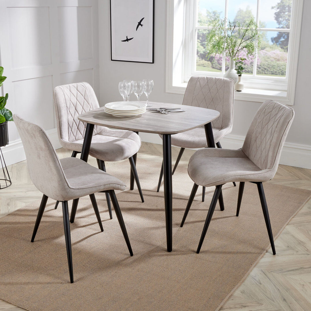 George Oliver Aspen 5-Piece Casual Dining Set - Square Dining Table & Four Upholstered Diamond Fabric Chairs Grey Oak/Natural 4