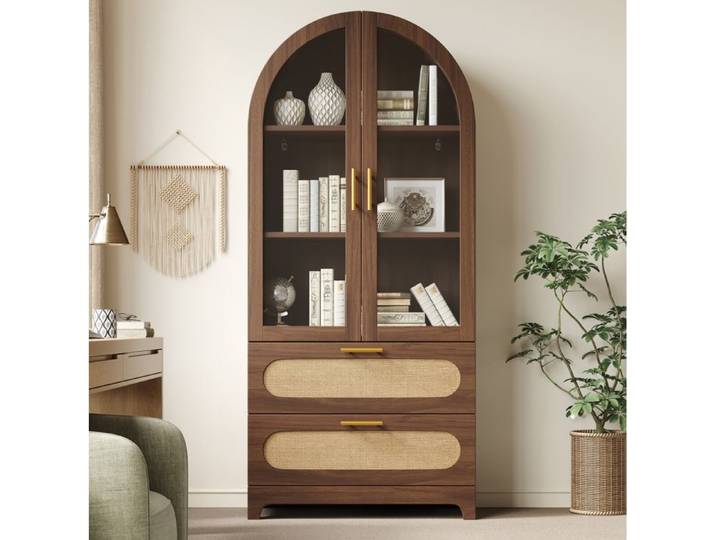 Vitrine arche Montmartre IVMEU 2 tiroirs portes vitrées 3 étagères réglables design rétro bois