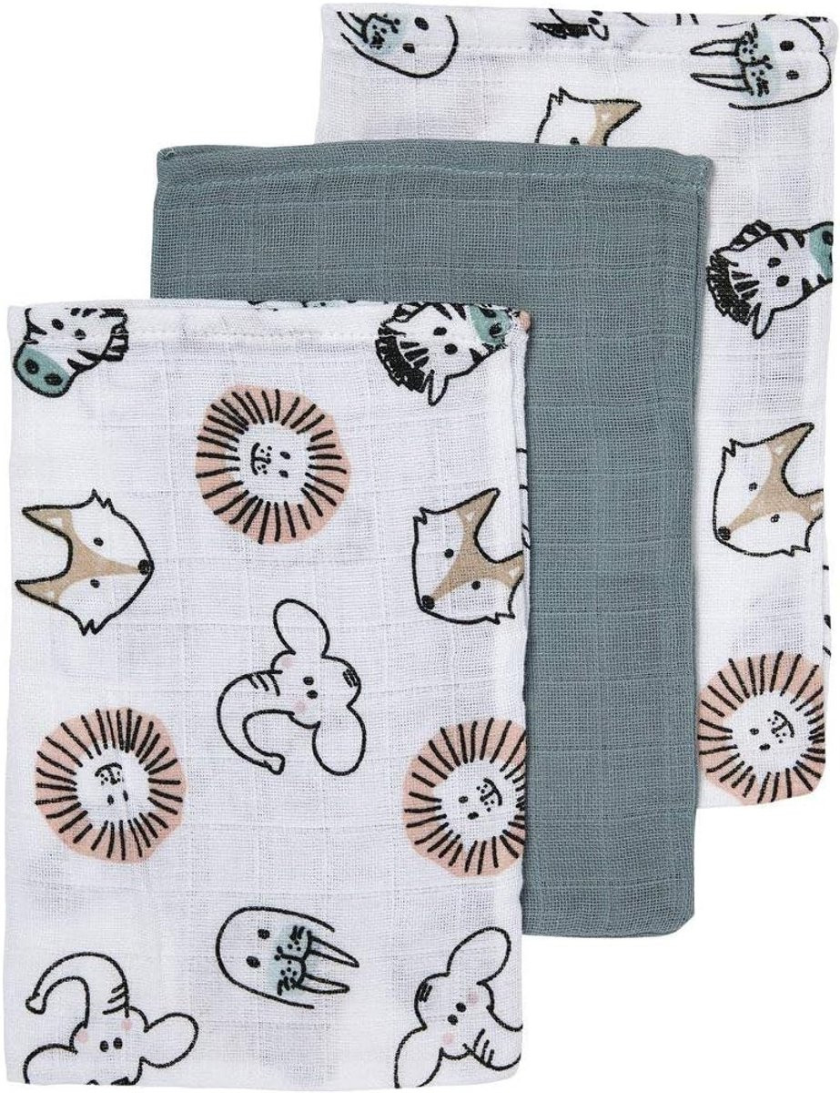 Set van 3 meerkleurige hydrofiele washandjes voor baby's