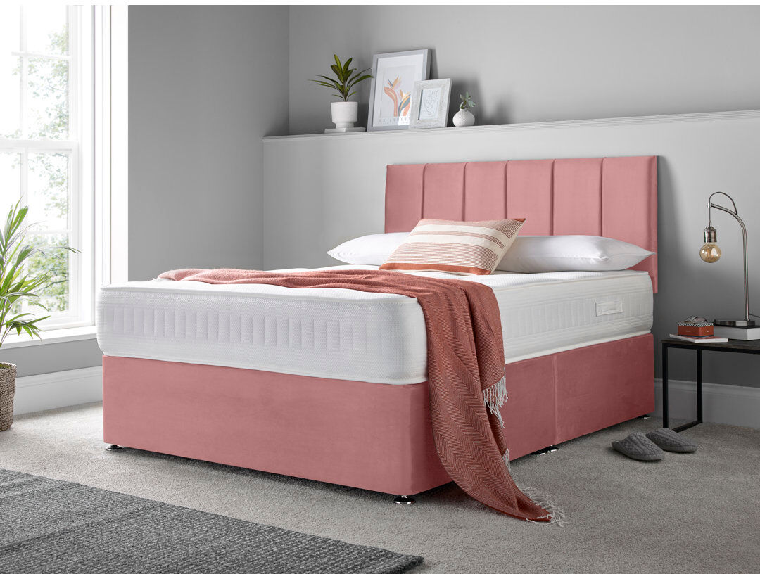 17 Stories Makelah Upholstered Divan Bed with Mattress Pink Double (4"6)