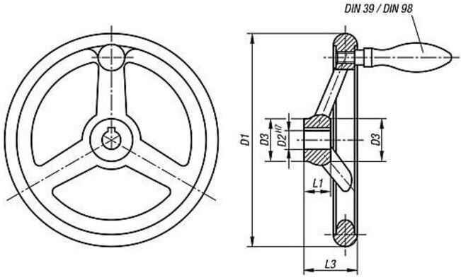 KIPP Volant DIN950 160 mm Aluminium Ballen (K0160.4160X16)