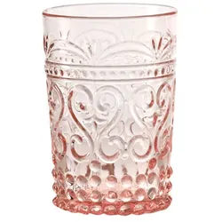 Zafferano 6er Set provenzalische Trinkgläser aus mundgeblasenem rosa Glas, elegantes Reliefdekor für einen raffinierten und rustikalen Tisch.