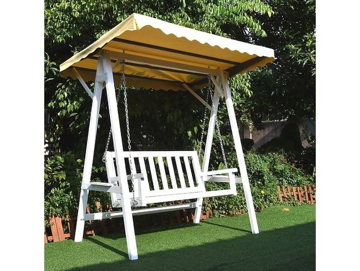 Balançoire hollywoodienne 3 places blanche Balançoire de jardin suspendue avec toit
