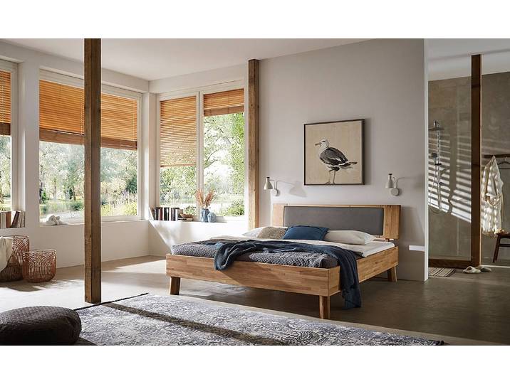 Massivholzbett Coroo IV 180 x 200cm Kopfteil: Kunstleder Gestell: Massivholz Wildeiche, geölt Braun Eiche