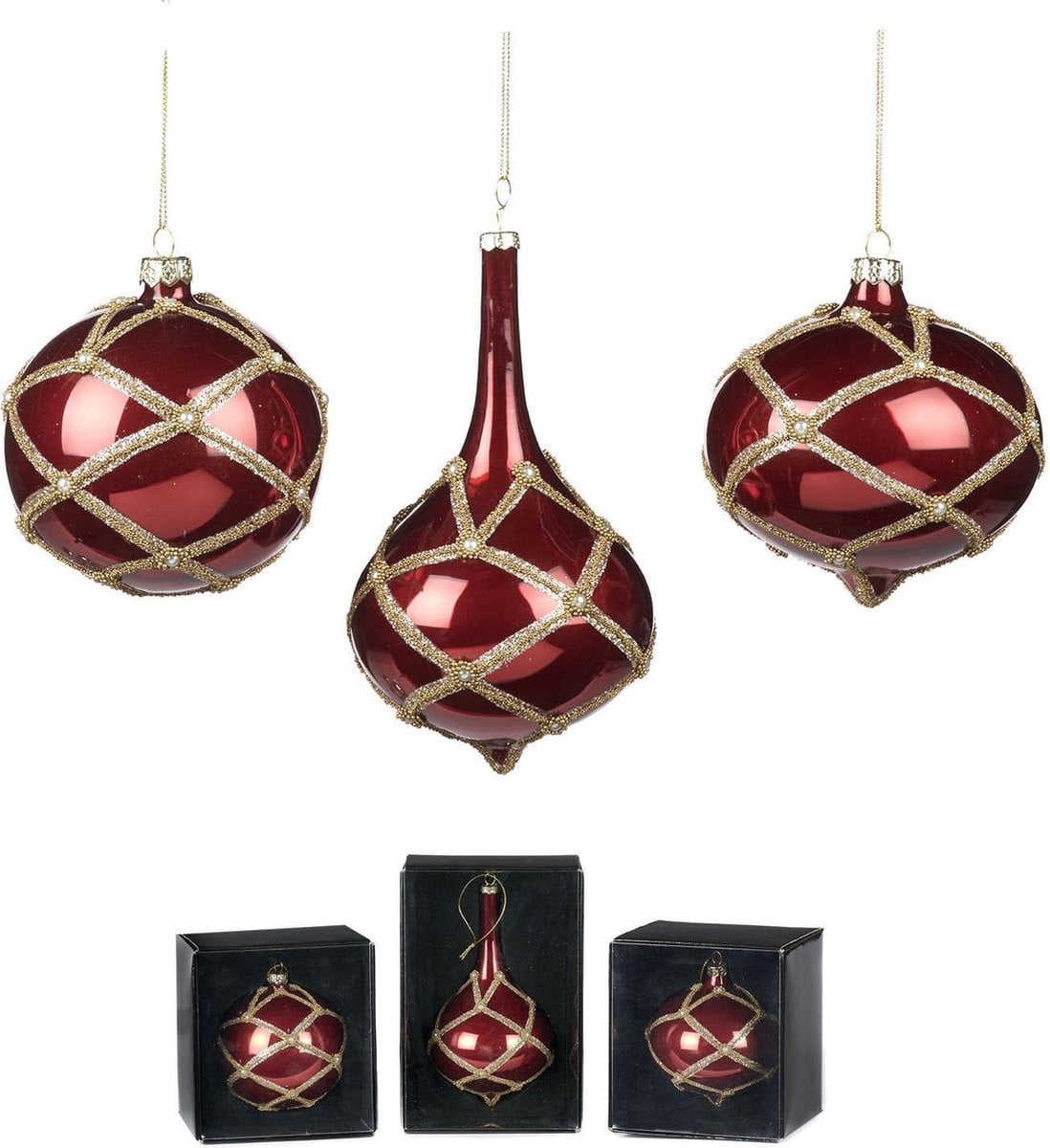 Goodwill Kerstbal van glas in rood-goud, Diameter: 16 cm
