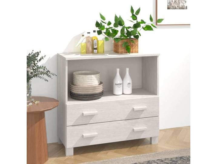 Buffet-Meuble de rangement HAMAR Blanc 85x35x80 cm Bois massif de pin 233722