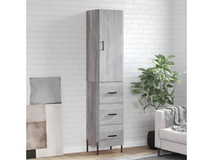 RJPLMFV Anrichte hoch, grau, Holz, 34,5 x 34 x 180 cm Wohnzimmermöbel, Flügeltürschrank, Metallbeine, geräumige Aufbewahrung, Wandbefestigung inklusive