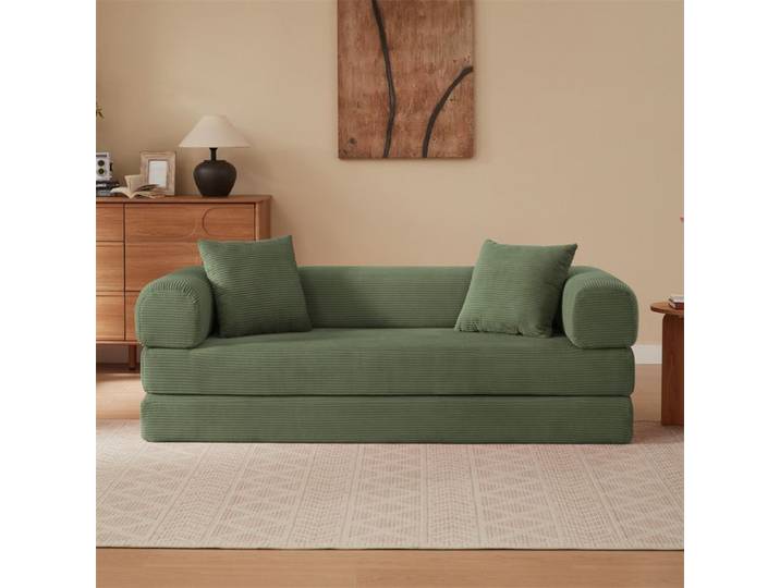 DRIPEX Canapé-lit Pliant 2 EN 1 en velours côtelé Vert Canapé lit modulable compressible 2 places pour le saon chambre L195cm