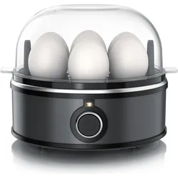 Arendo Eierkocher für 7 Eier gleichzeitig, 350W, Edelstahl-Design, pochierte Eier & Omelette Einsatz, grau, Eierkocher, Schwarz