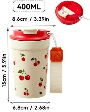 Uplift Picks Cherry Pattern Plastic Coffee Mug Leak Proof Portable Travel Tumbler 400 Ml