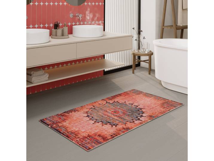 Badematte WECON HOME Healing , rot, H:0,5mm, Polyester, Badematten, Badematte, Vintage, waschbar, rutschfest, schnell trocknend, robust, Badteppich