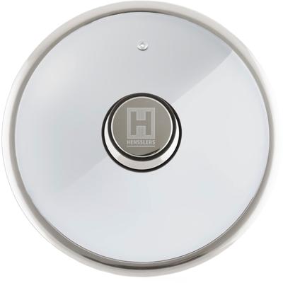 Deckel HENSSLERS, silber (silberfarben, transparent), B:25,5cm H:6,5cm L:25,5cm Ø:24cm, Glas, Deckel, Pfannendeckel, mit stoßfestem Edelstahlrand