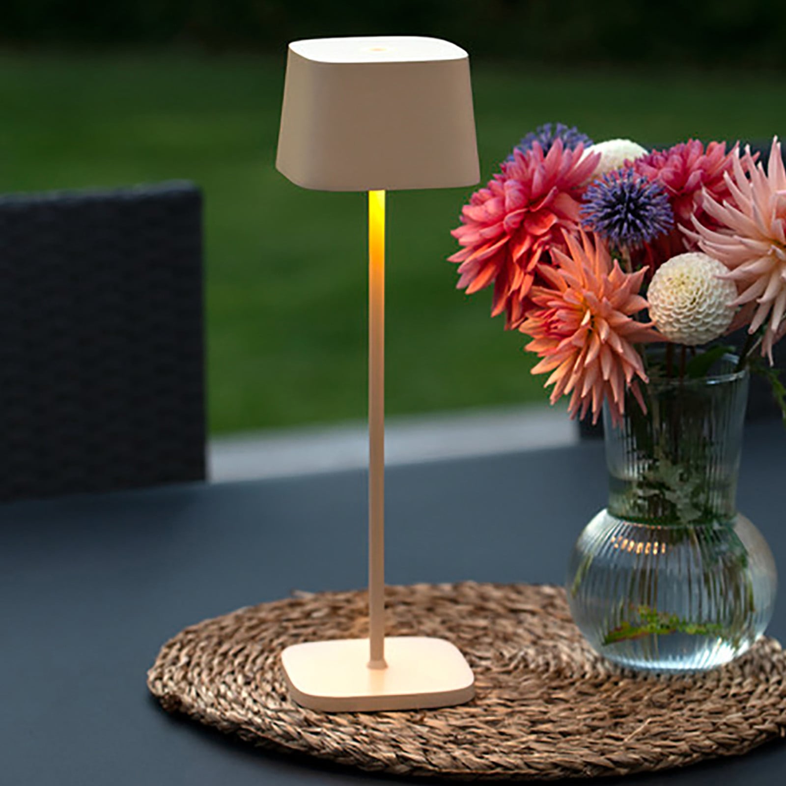 Konstsmide Capri oplaadbare LED-tafellamp beige/bruin met dimfunctie, Hoogte: 36 cm