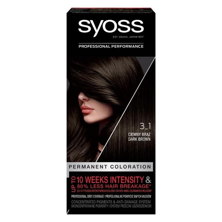 Syoss Permanent Coloration Hair Dye Permanently Coloring 3-1 Dark Brown (3-1 Dunkelbraun) (140572)