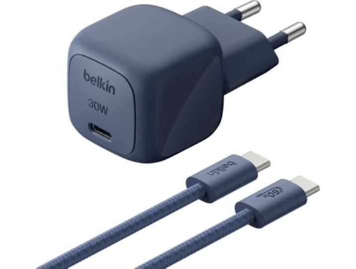 Belkin - Chargeur Usb-C 30w + Cable Usb-C 2m Bleu
