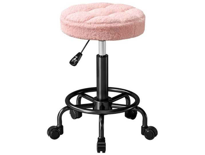 Tabouret roulant réglable en hauteur pivotant 55-66 cm pivotant à 360° Ø50 x 50-66 cm rose