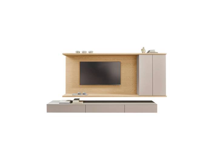 Belluti Wohnwand, Beige, Eiche Bianco, Holz, Holzwerkstoff, Eiche, furniert, 3 Fächer, 349.2x182x43 cm, individuell planbar, Beimöbel erhältlich, in verschiedenen Holzdekoren erhältlich, Wohnzimmer, Wohnwand, Komplette Wohnwand