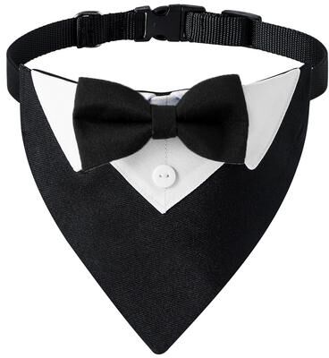 Fusion Finds Formal Dog Tuxedo Bow Tie Collar Adjustable Bandana For Weddings, Birthdays & Special Events b m