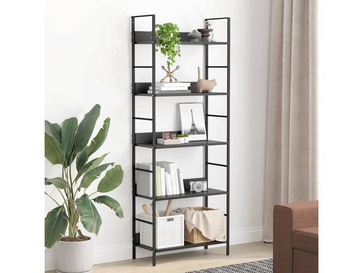 vidaXL Bücherregal 5 Regalböden Schwarz 60x27,6x158,5 cm Holzwerkstoff
