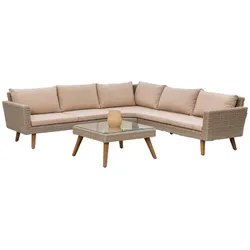 Merxx Pamplona Eckset, 1 Eckset, 1 Tisch 70 x 70 cm, Aluminium/Kunststoffgeflecht/Akazienholz