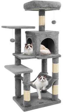 Costway Multi-Level Cat Tower with 2-Door Condo and Padded Top Perch-Light Gray